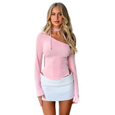 Skew Collar Long Sleeve Blouse